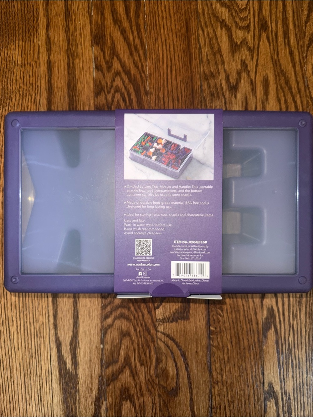 CWC Purple Snack Box Organizer - 3 Compartment Portable Food Storage - Picture 2 of 2